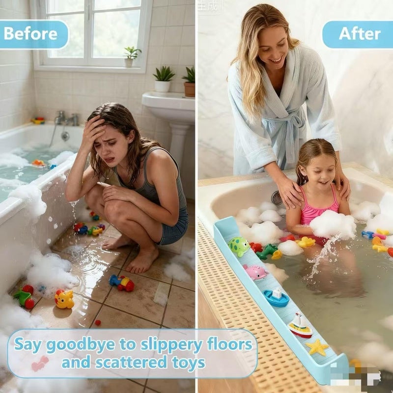 Sgmforge Bathtub Splash Guard for Kids, Long Flexible Silicone Shower Splash Guard with Suction Cups, 2-in-1 Tub Ledge Organizer for Bath Toys & Supplies, Prevents Water Spills, Keeps Floor Dry (Blue) - Image 5